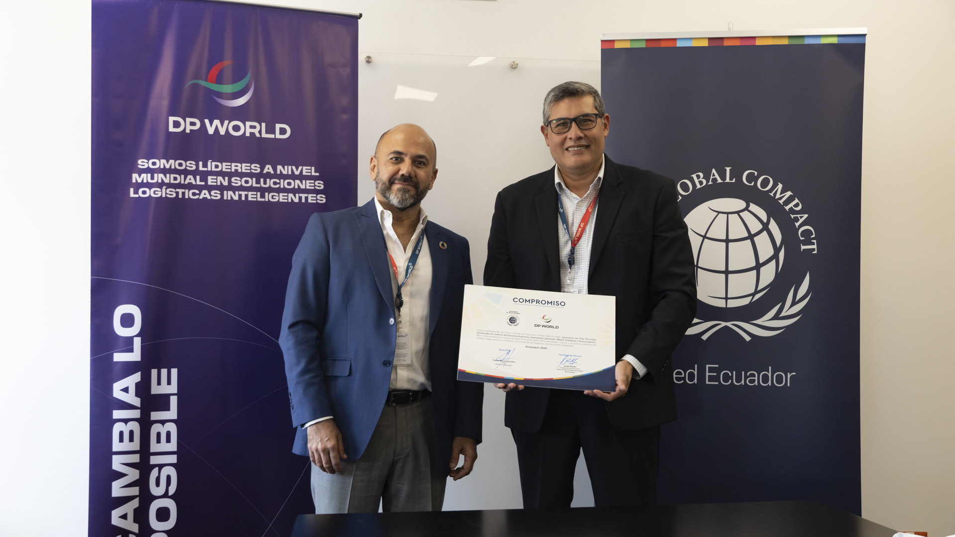 Jorge Rosillo Presidente de Pacto Global Red Ecuador y Carlos Merino CEO DP World Posorja